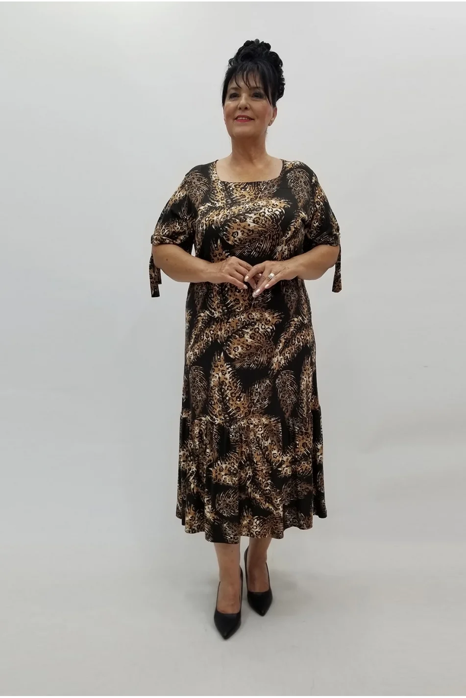 Miraggio Büyük Beden Elbise 99806 KAHVE-SİYAH