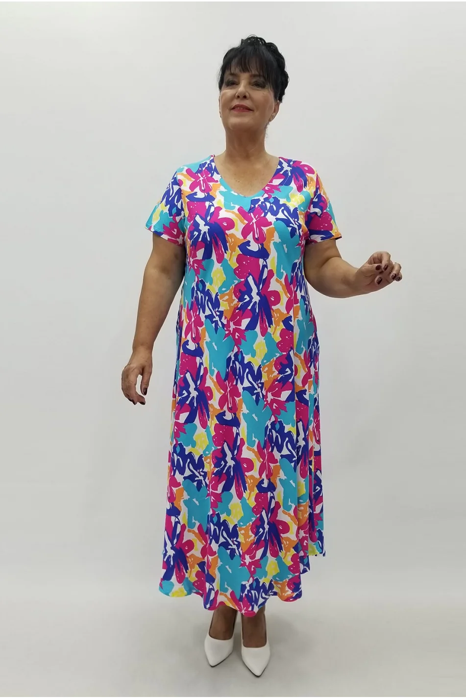 Miraggio Büyük Beden Elbise 99810 SAKS/FUŞYA