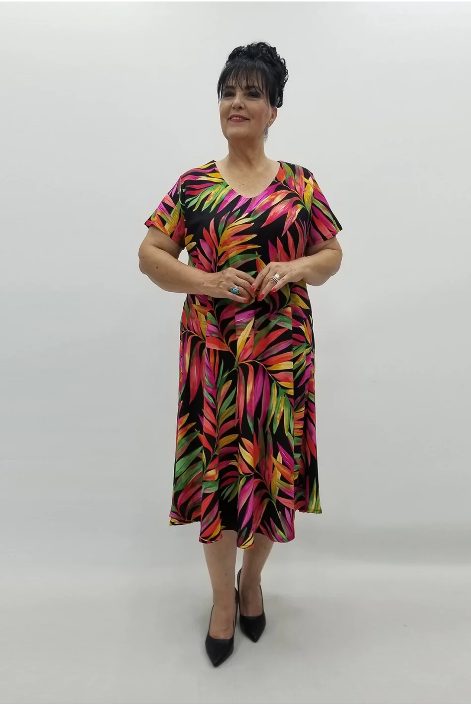 Miraggio Büyük Beden Elbise 99810 SİYAH/SARI