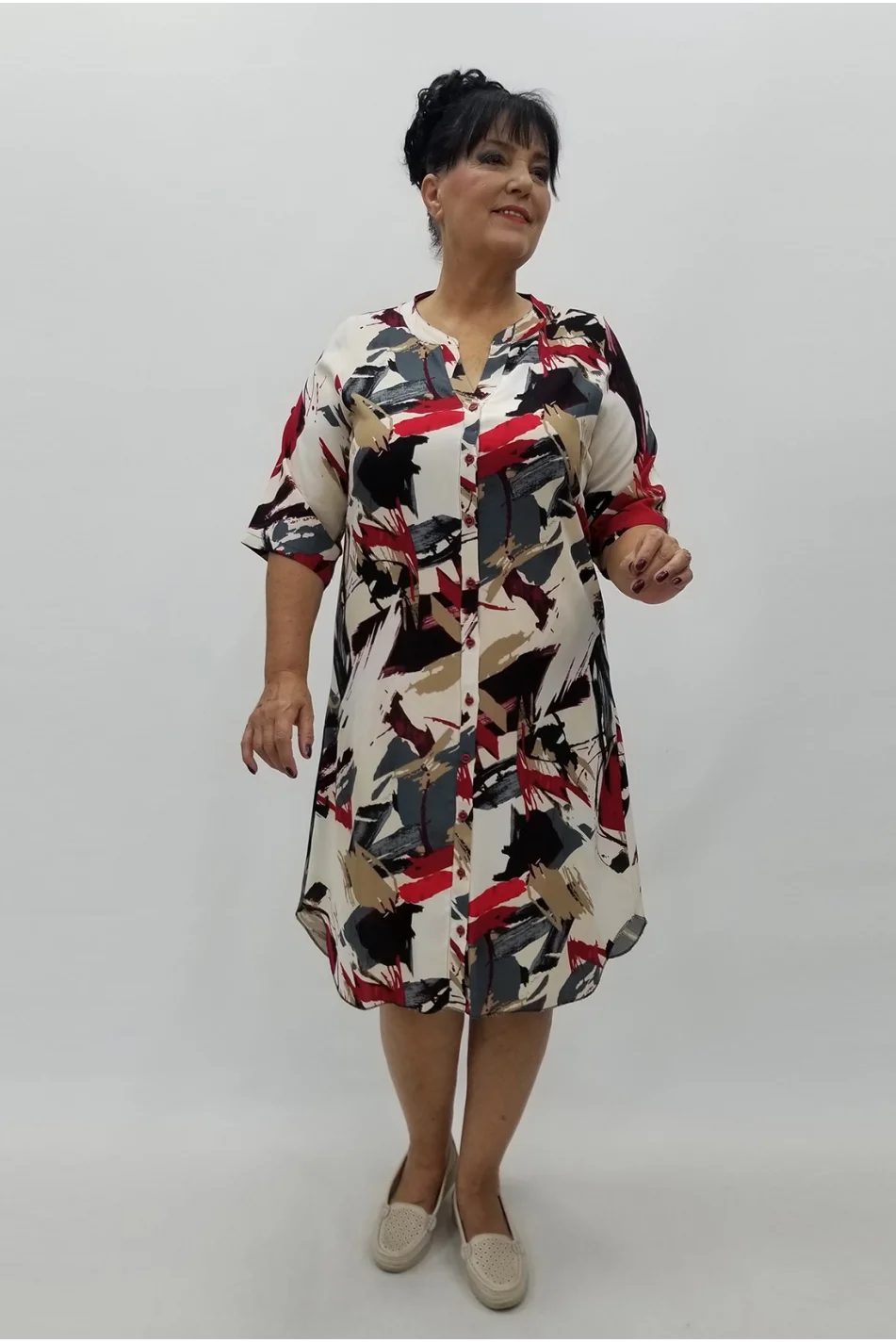 Miraggio Büyük Beden Elbise 99819 KREM/BORDO