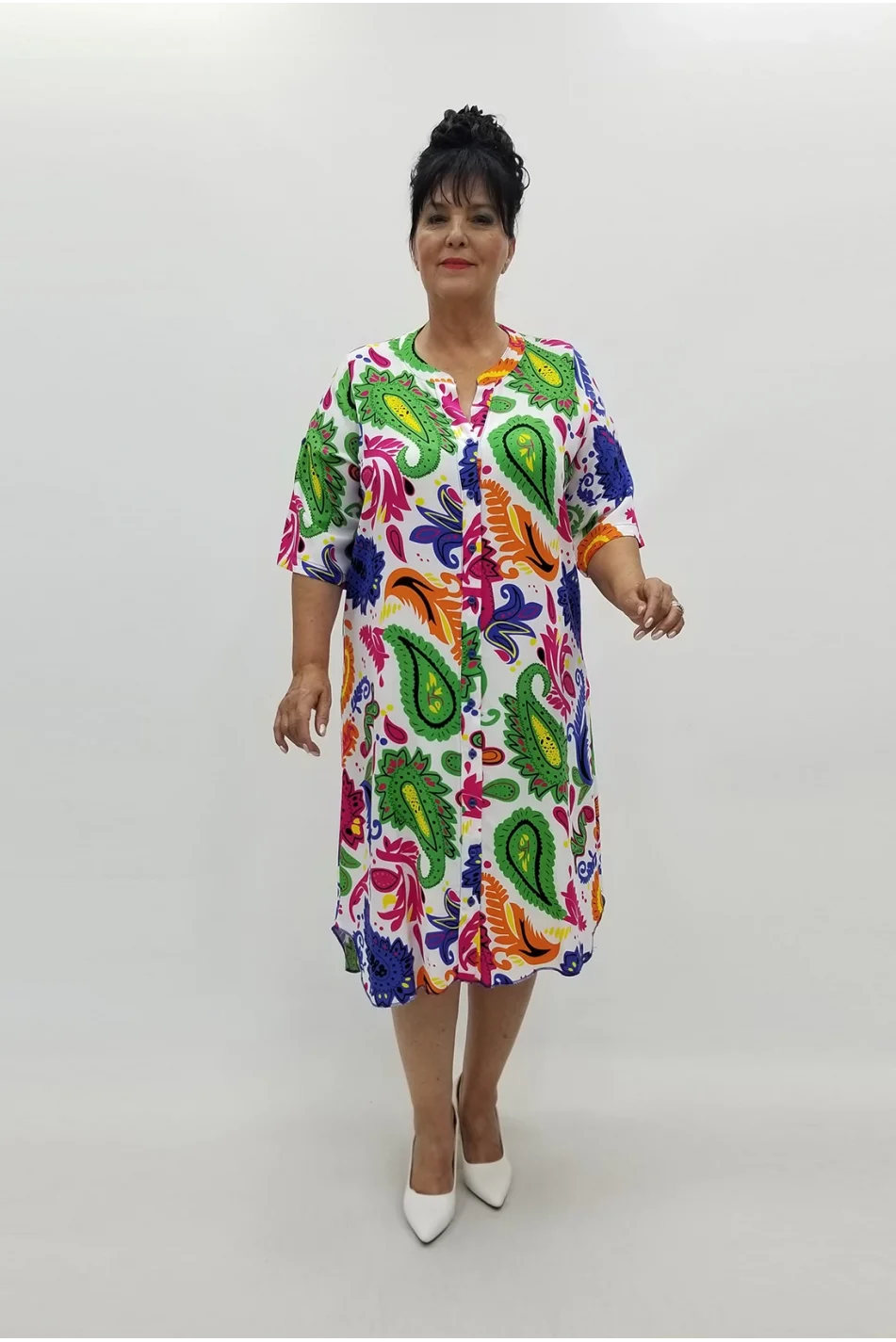 Miraggio Büyük Beden Elbise 99819 YEŞİL/BEYAZ