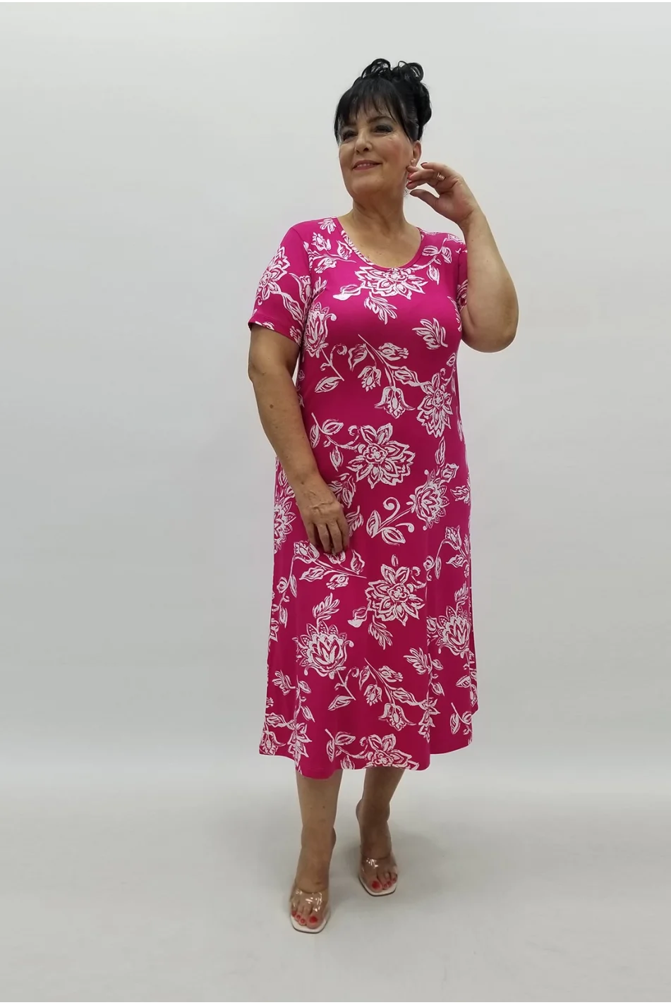 Miraggio Büyük Beden Elbise 99883 BEYAZ/FUŞYA