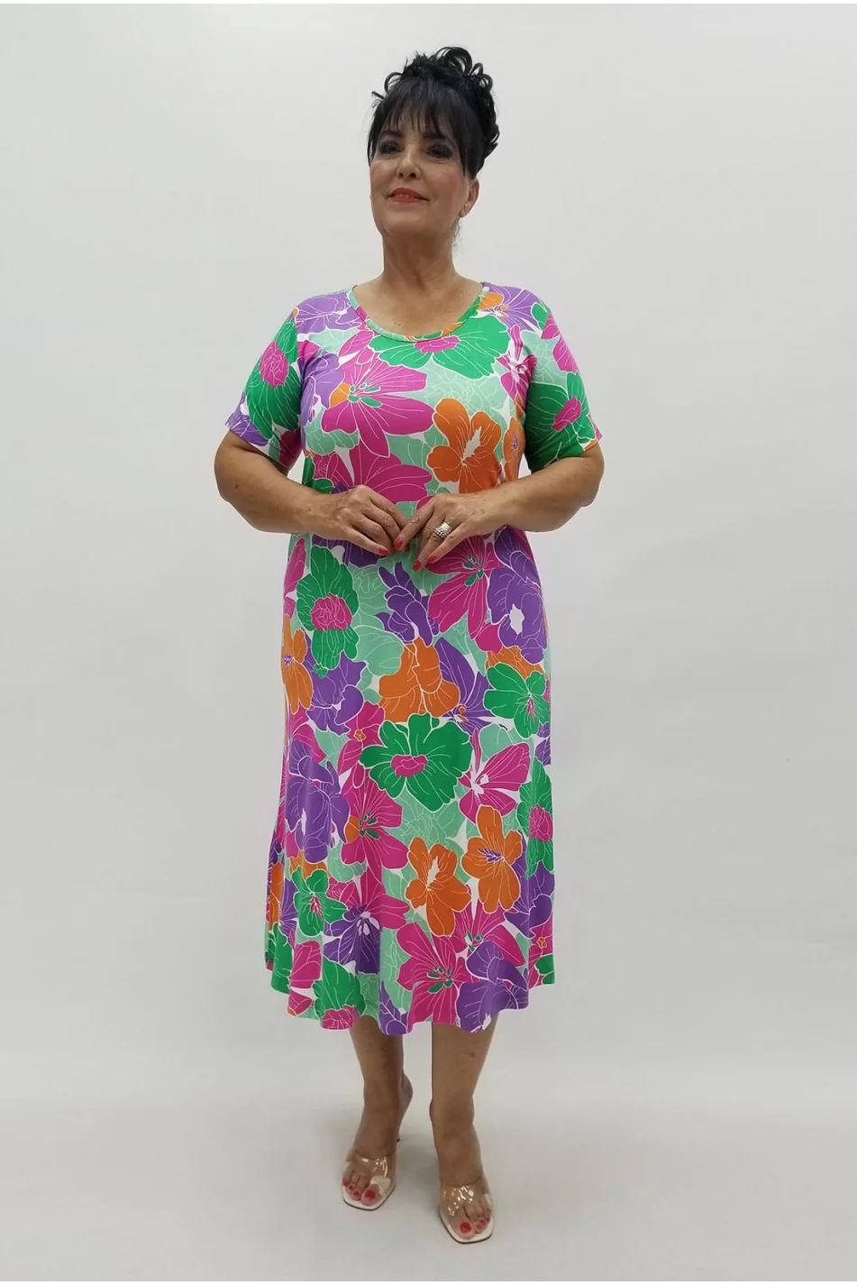 Miraggio Büyük Beden Elbise 99883 YEŞİL/MOR