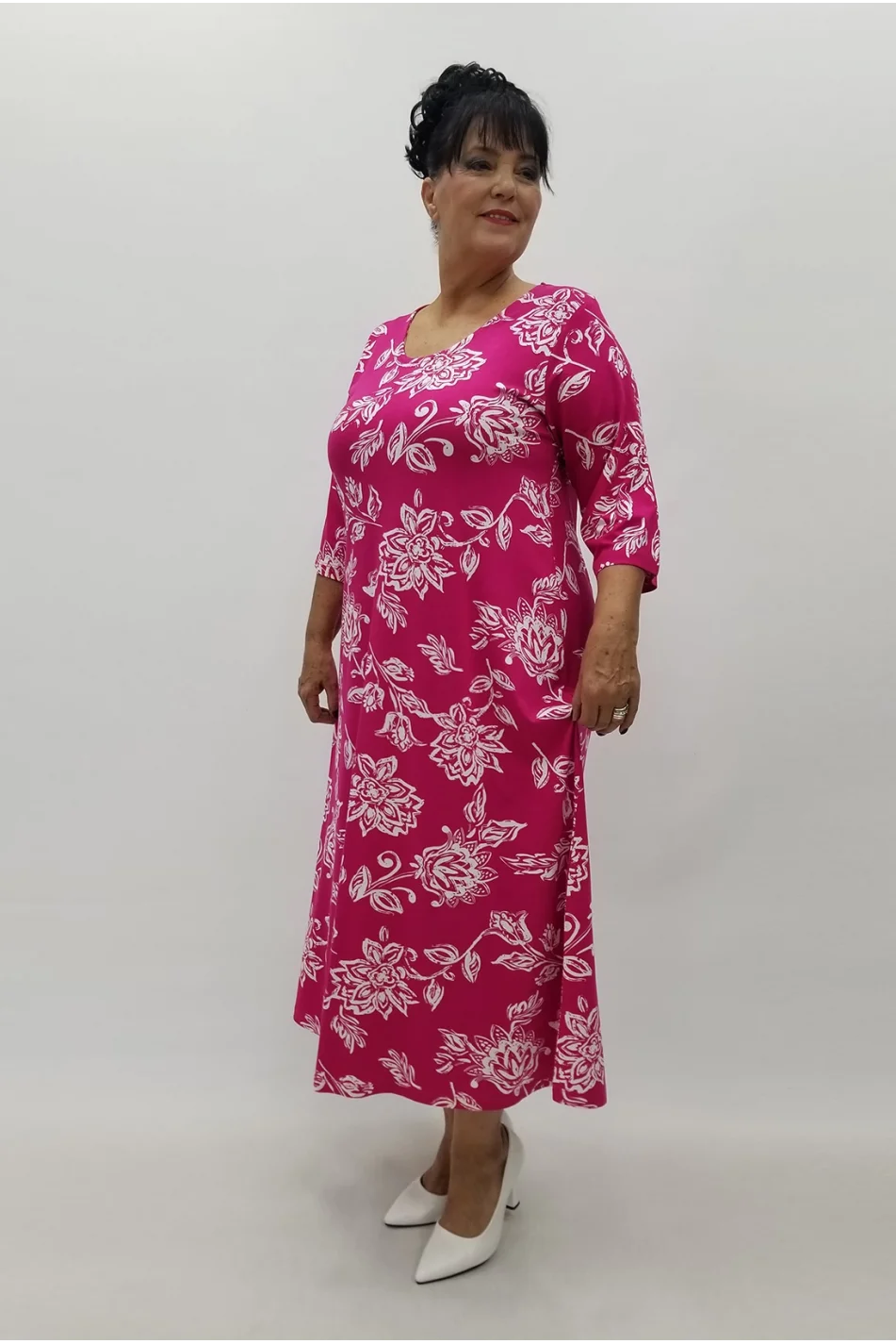 Miraggio Büyük Beden Elbise 99884 BEYAZ/FUŞYA