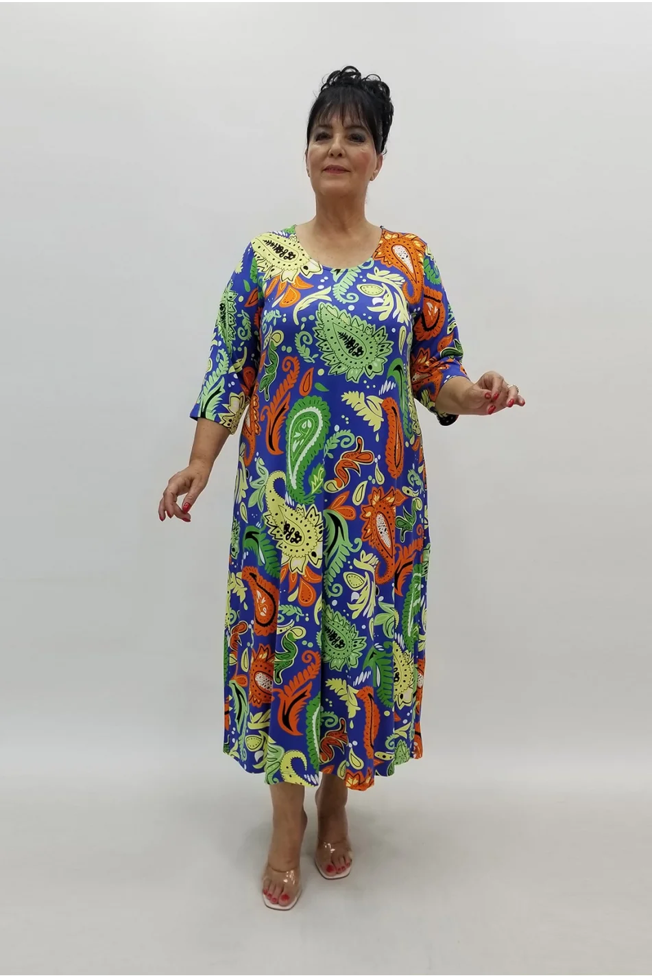 Miraggio Büyük Beden Elbise 99884 SAKS/YEŞİL