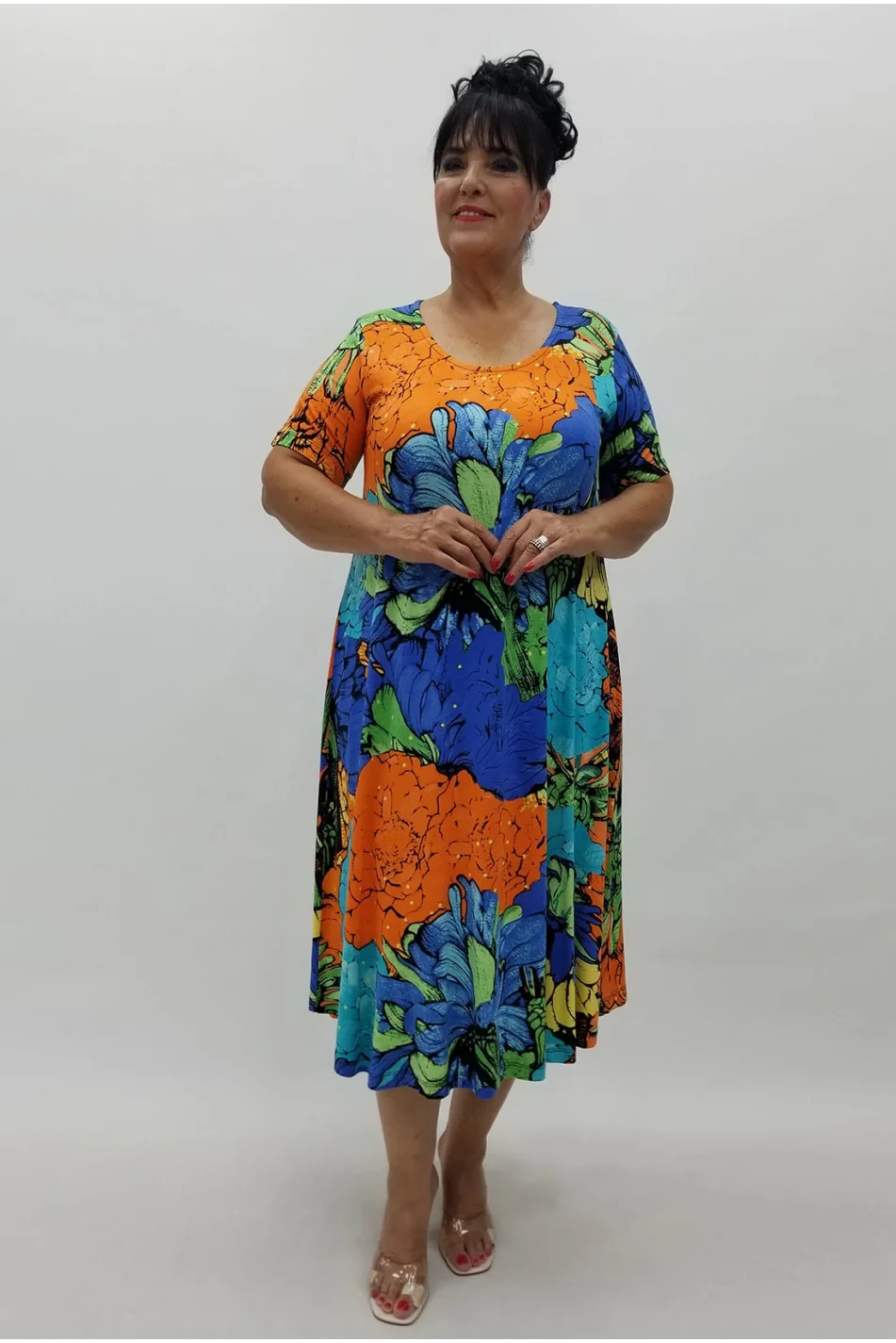 Miraggio Büyük Beden Elbise 99885 SAKS/ORANJ