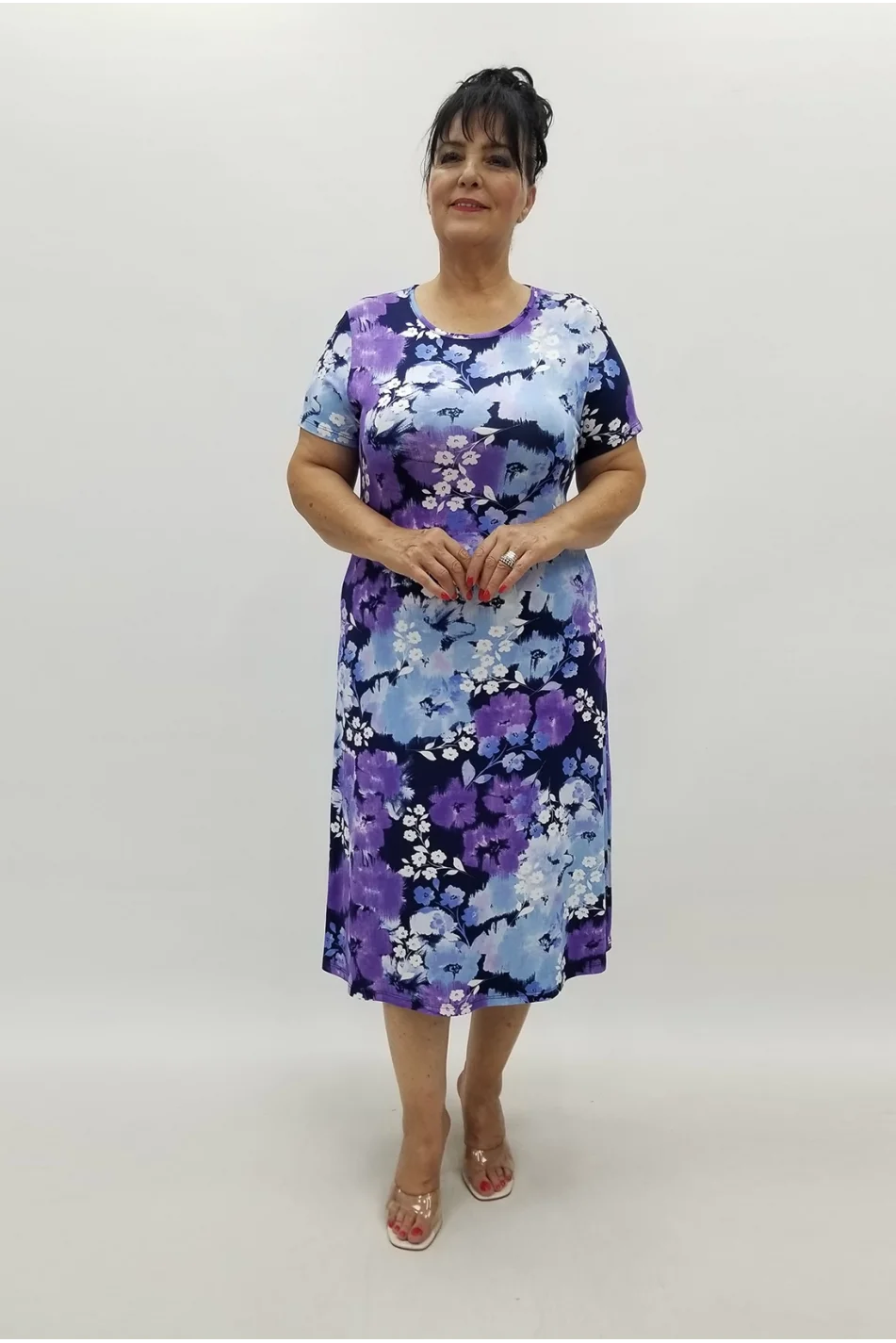Miraggio Büyük Beden Elbise 99889 MOR ÇİÇEKLİ