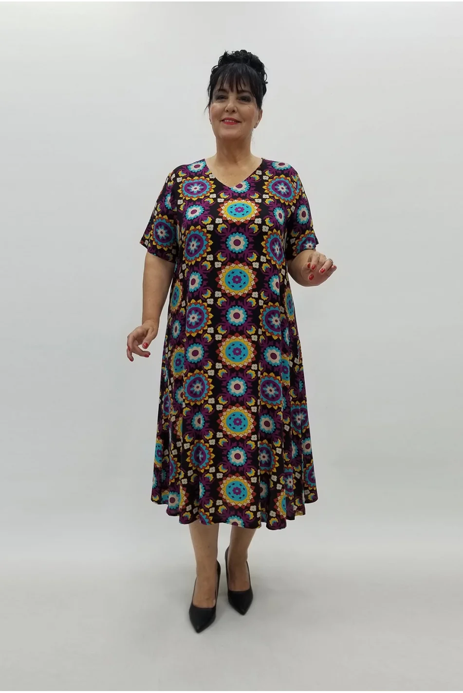 Miraggio Büyük Beden Elbise 99929 SİYAH/MÜRDÜM