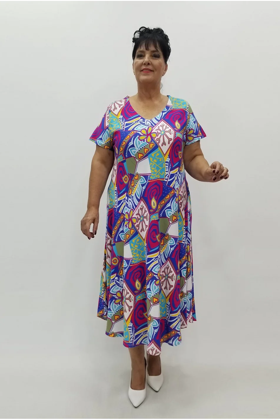 Miraggio Büyük Beden Elbise 99956 SAKS/FUŞYA