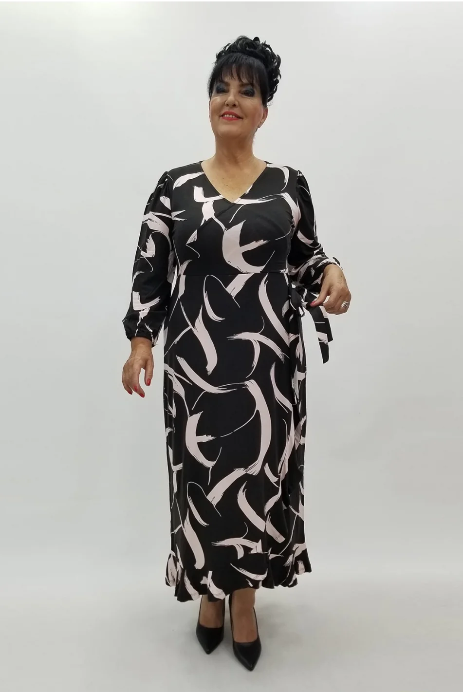 Miraggio Büyük Beden Elbise 99982 SİY/PUDRA