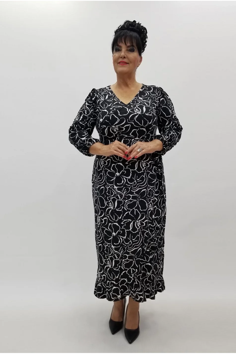 Miraggio Büyük Beden Elbise 99982 SİYAHÇİÇEKLİ