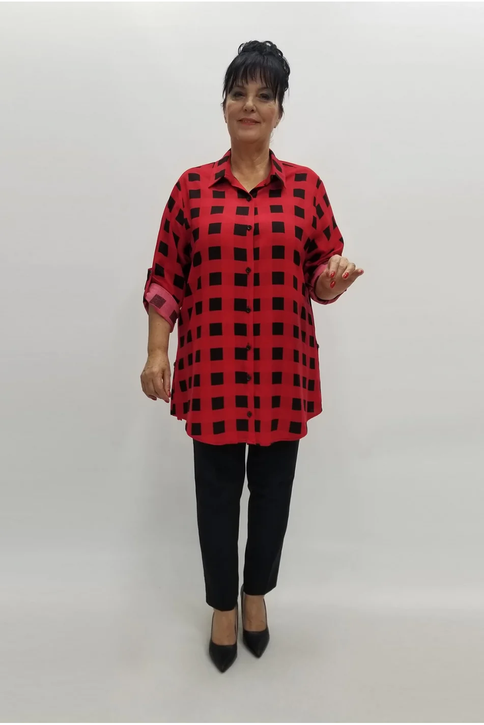 Miraggio Büyük Beden Gömlek 99016 KIRMIZI/SİYAH