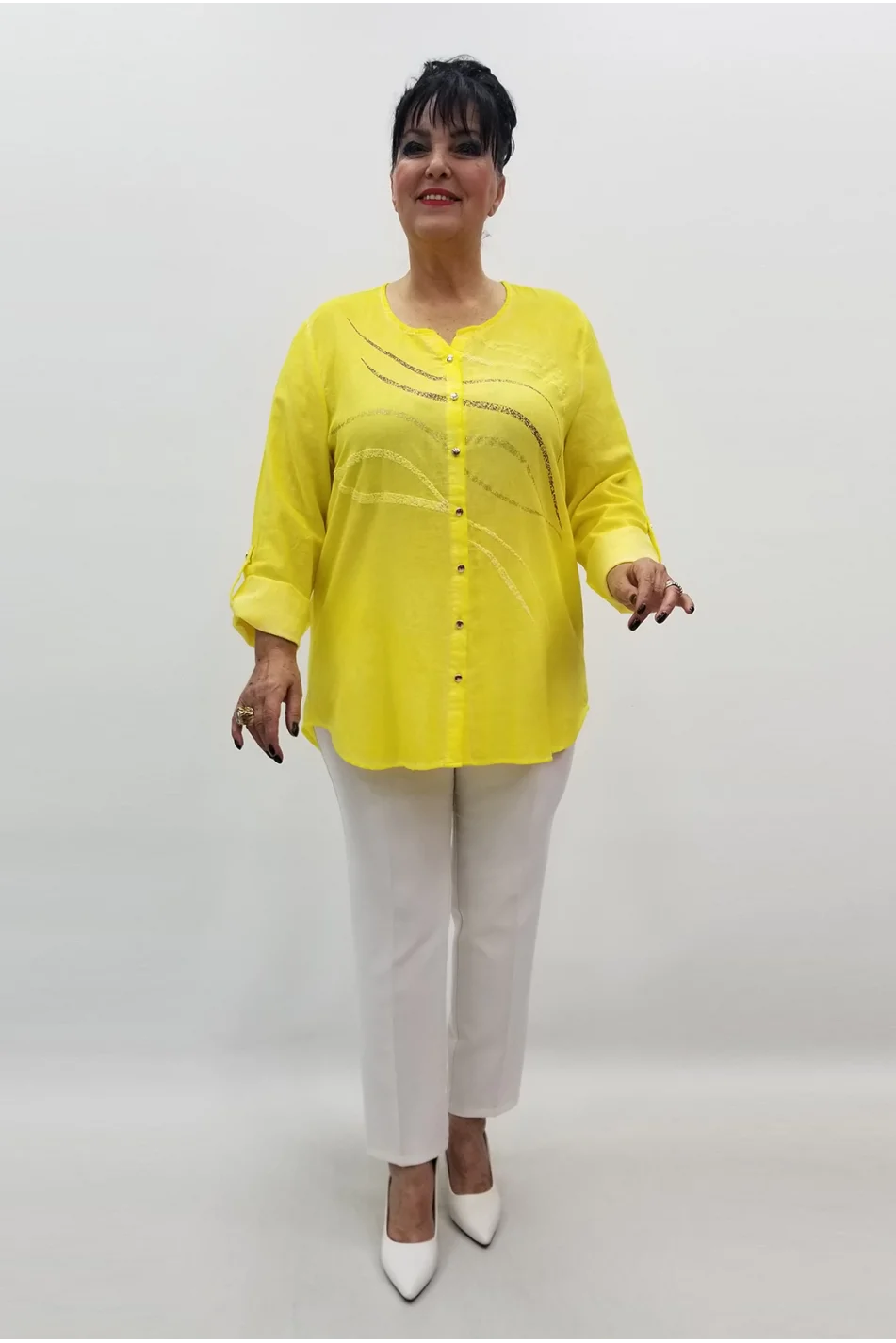 Miraggio Büyük Beden Gömlek 99065 SARI