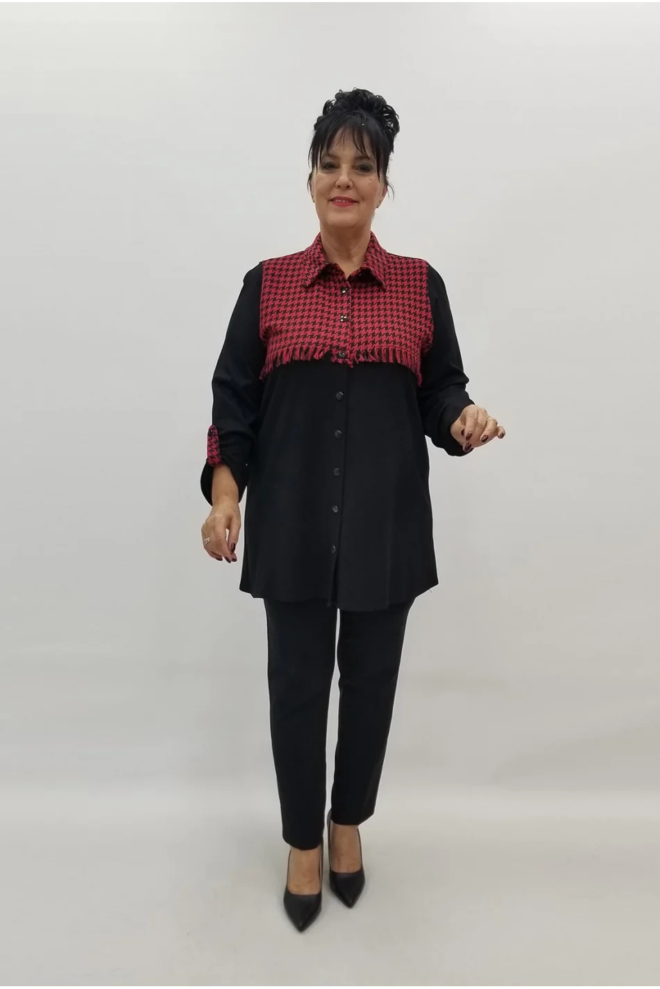 Miraggio Büyük Beden Gömlek 99151 SİYAH-KIRMIZI