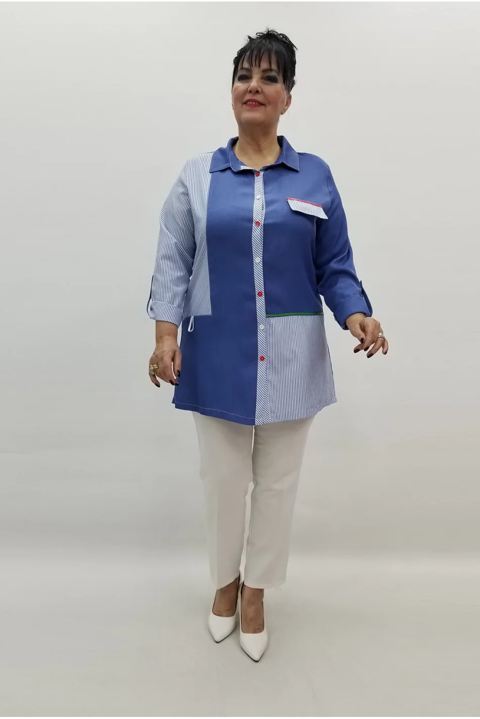 Miraggio Büyük Beden Gömlek 99210 MAVİ BEYAZ