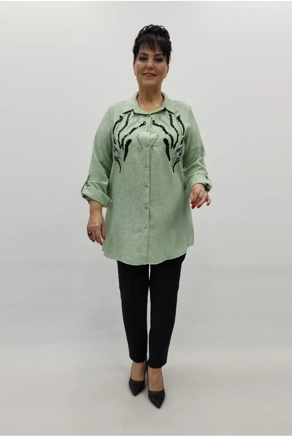Miraggio Büyük Beden Gömlek 99211 MİNT YEŞİL