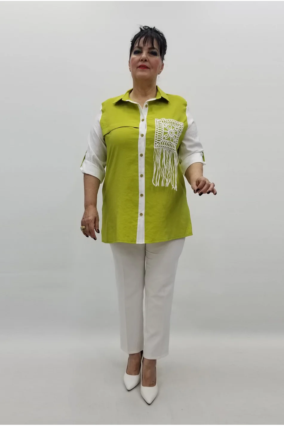 Miraggio Büyük Beden Gömlek 99240 YAĞ YEŞİLİ