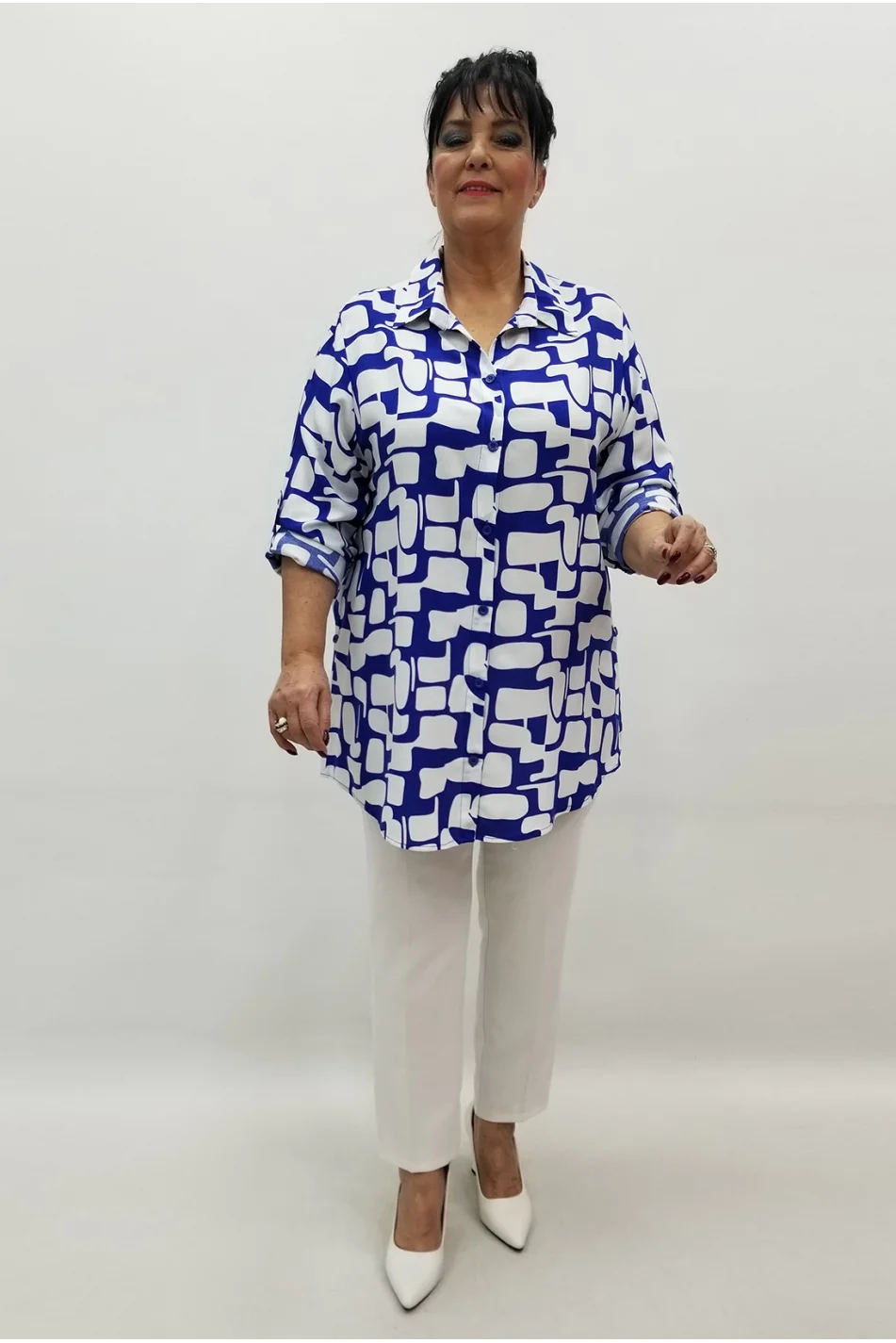 Miraggio Büyük Beden Gömlek 99561 BEYAZ/SAKS