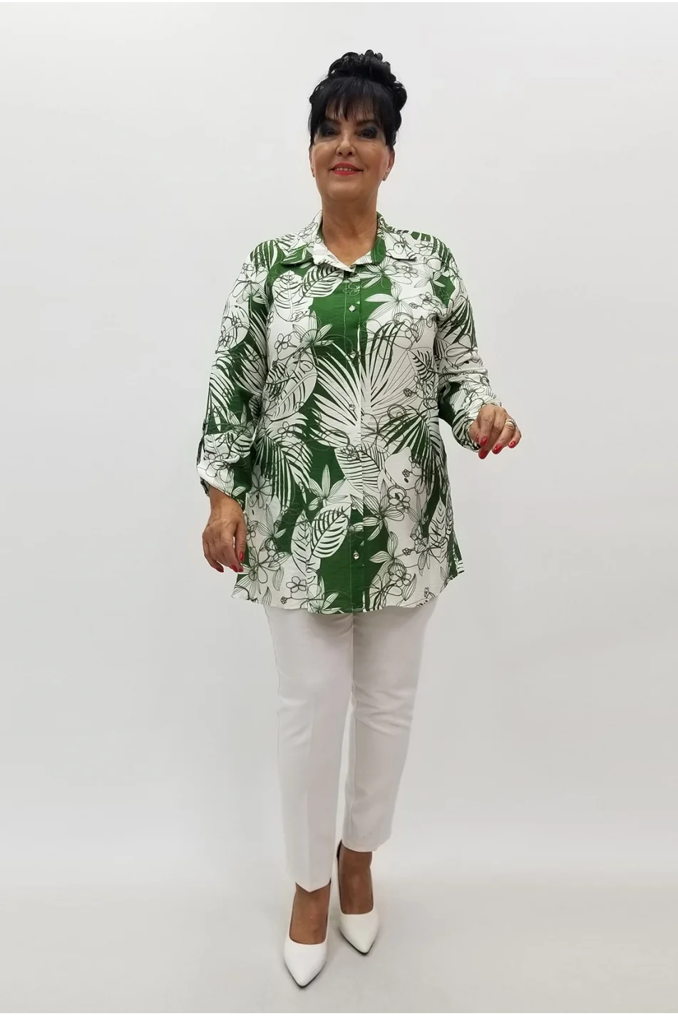 Miraggio Büyük Beden Gömlek 99594 YEŞİL/BEYAZ