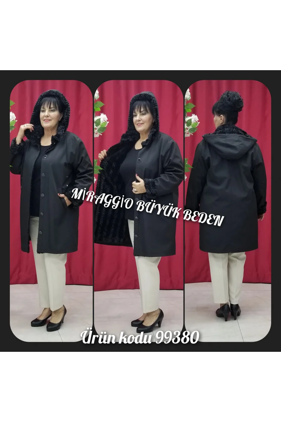 Miraggio Büyük Beden Kaban 99380 SİYAH