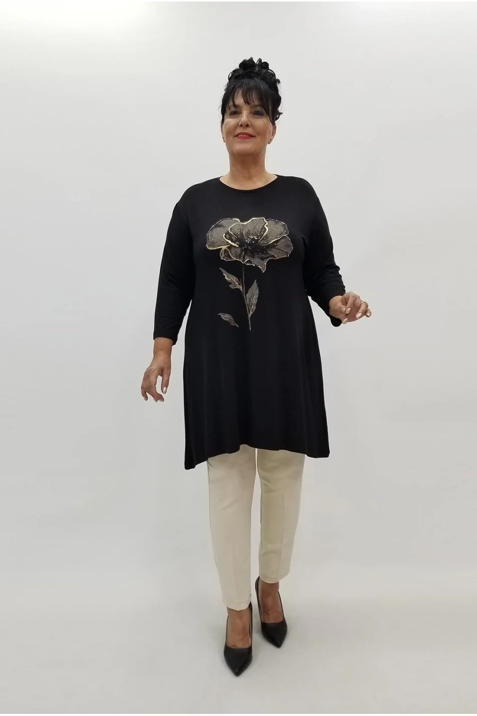 Miraggio Büyük Beden Tunik 99729 SİY-GOLD