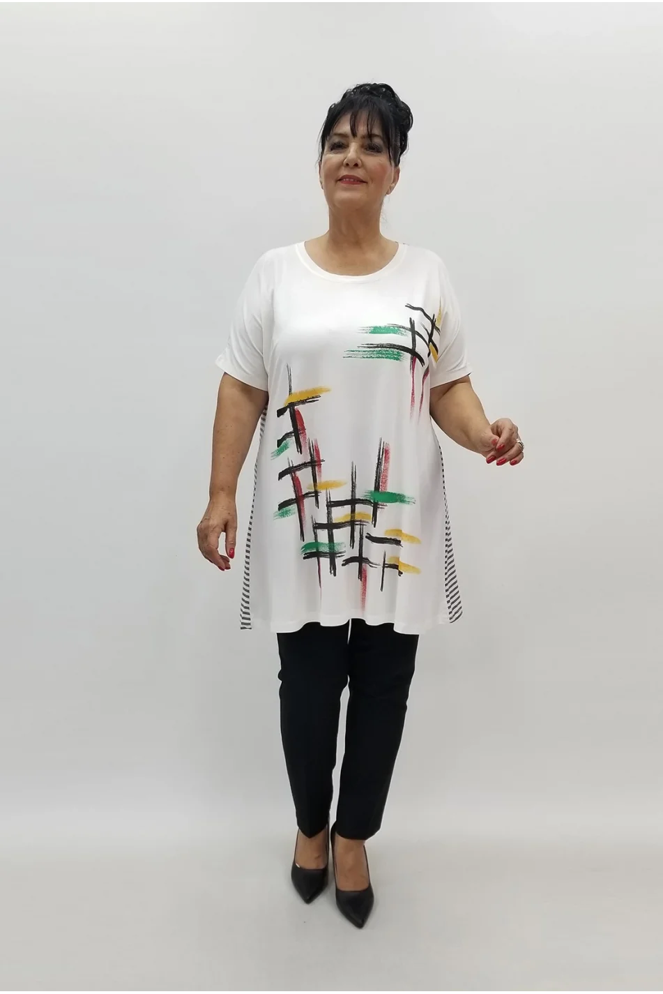 Miraggio Büyük Beden Tunik 99879 BEYAZ/GRİ