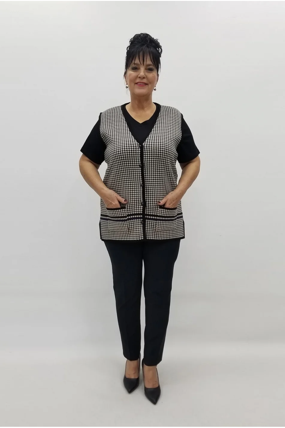 Miraggio Büyük Beden Yelek 99124 SİYAH/KREM