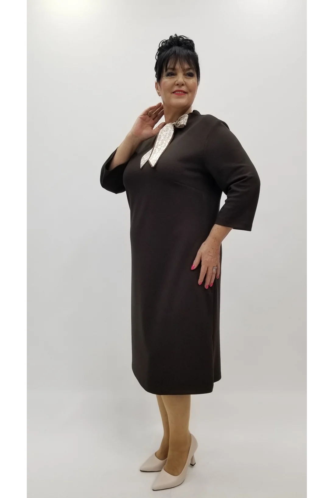 Miraggio Büyük Beden Elbise 4383 KAHVE