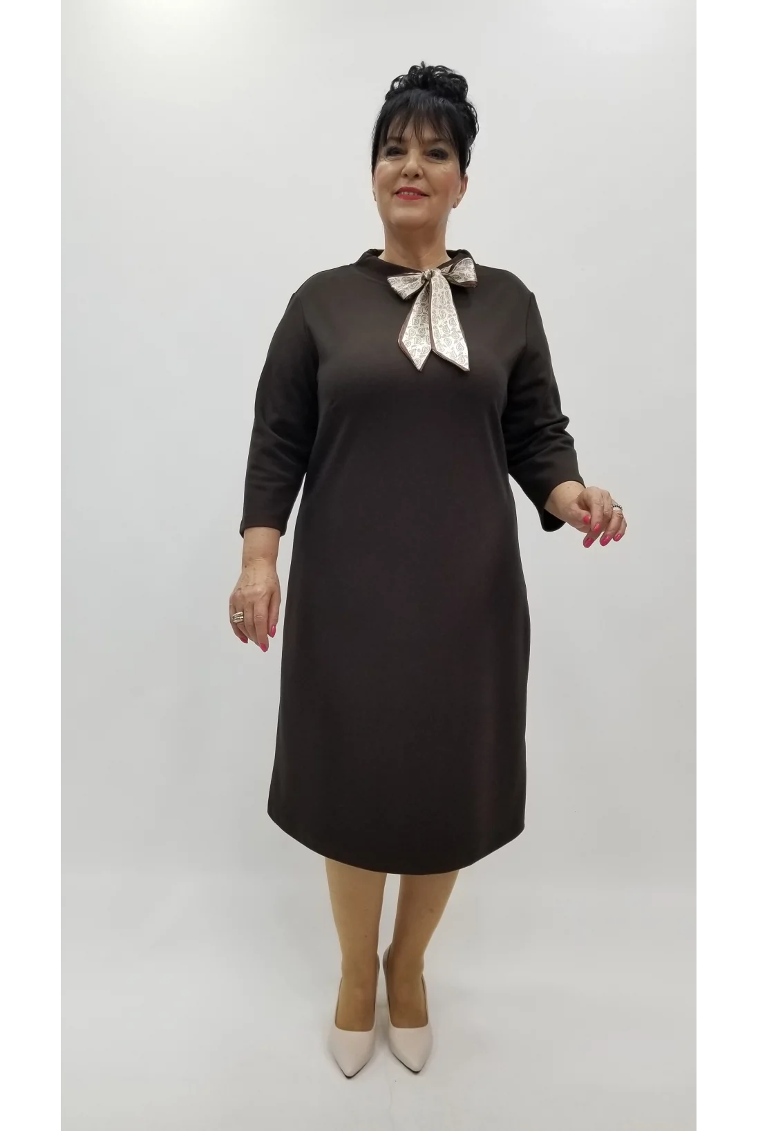 Miraggio Büyük Beden Elbise 4383 KAHVE