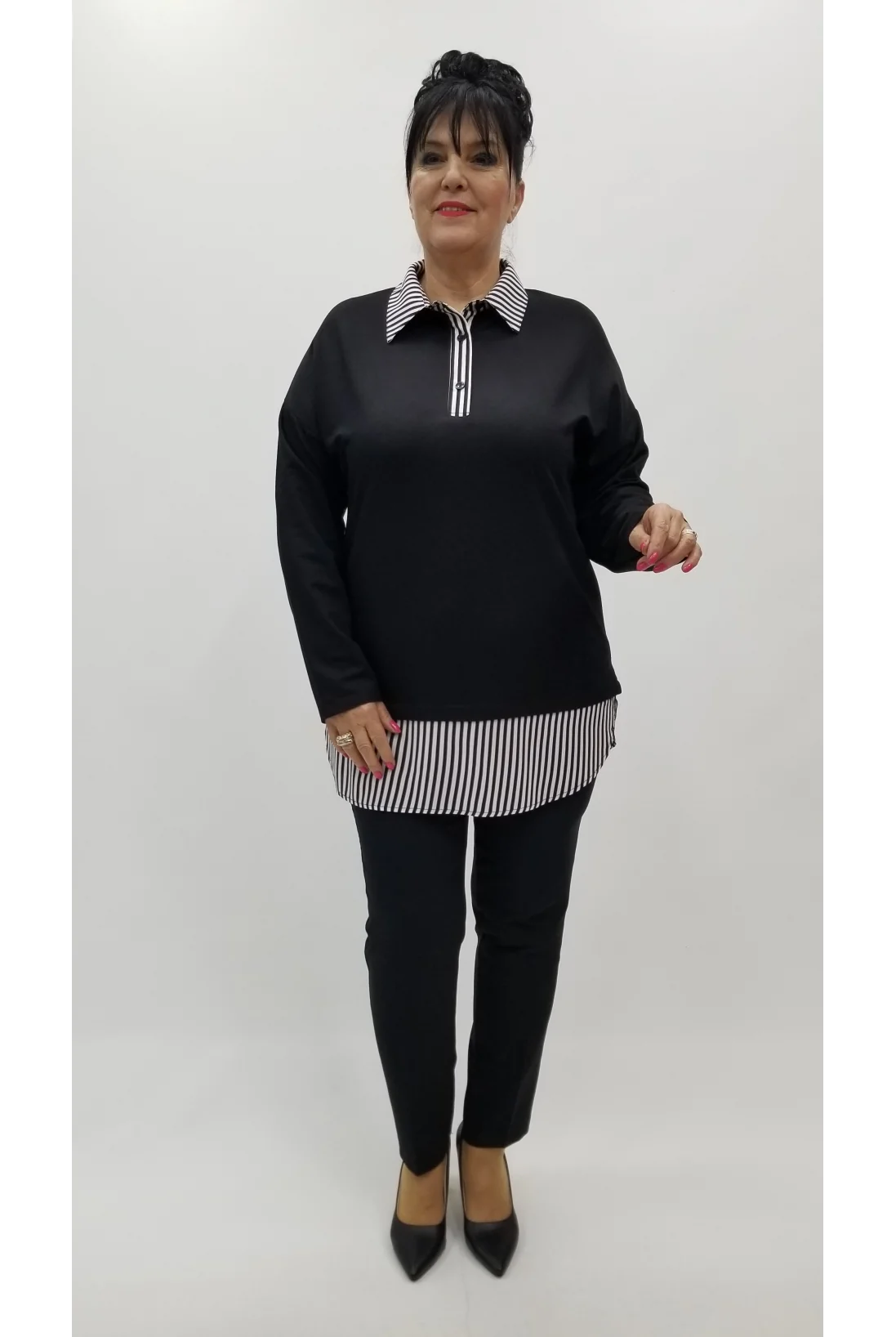 Miraggio Büyük Beden Bluz 4377 SİYAH/BEYAZ