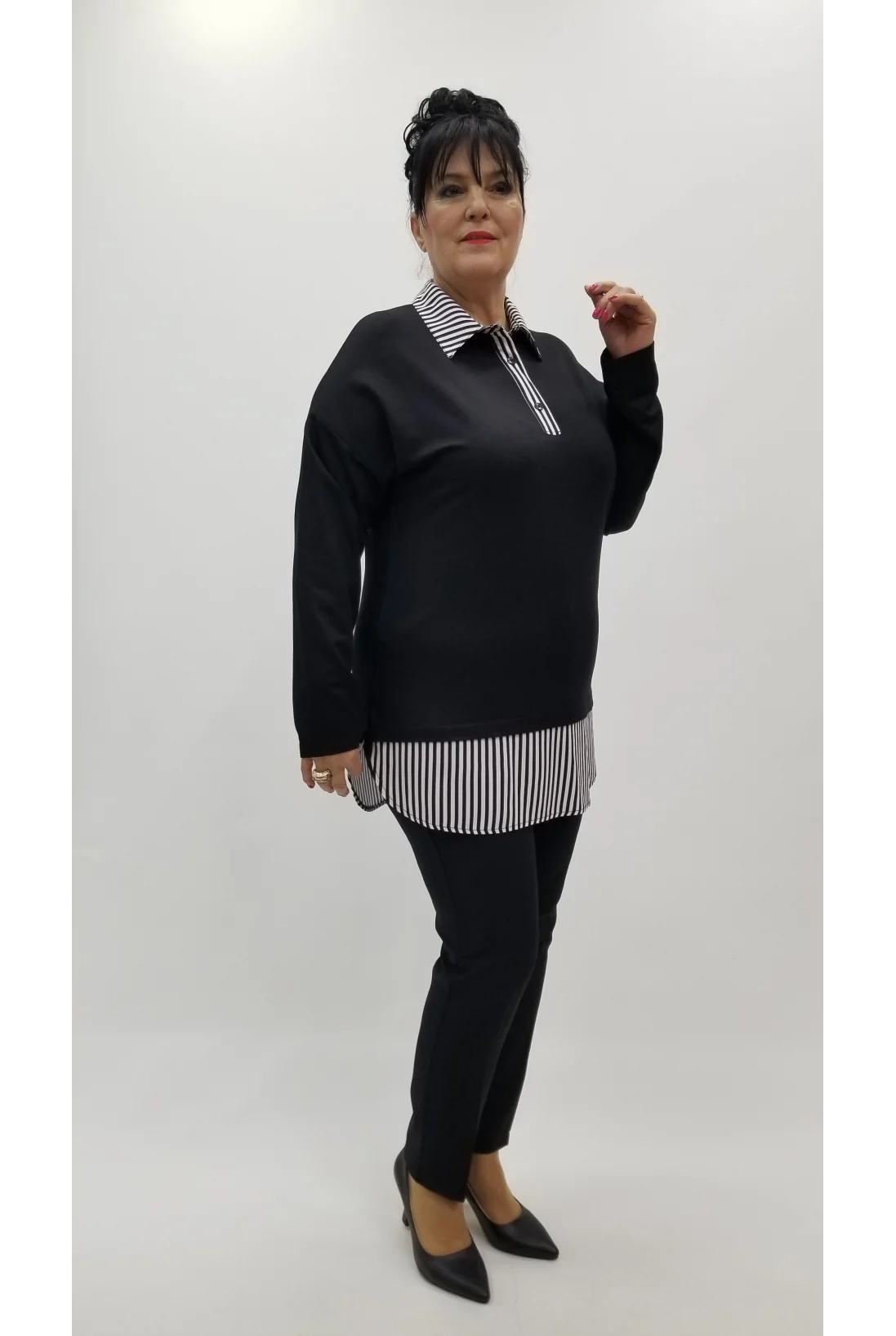 Miraggio Büyük Beden Bluz 4377 SİYAH/BEYAZ