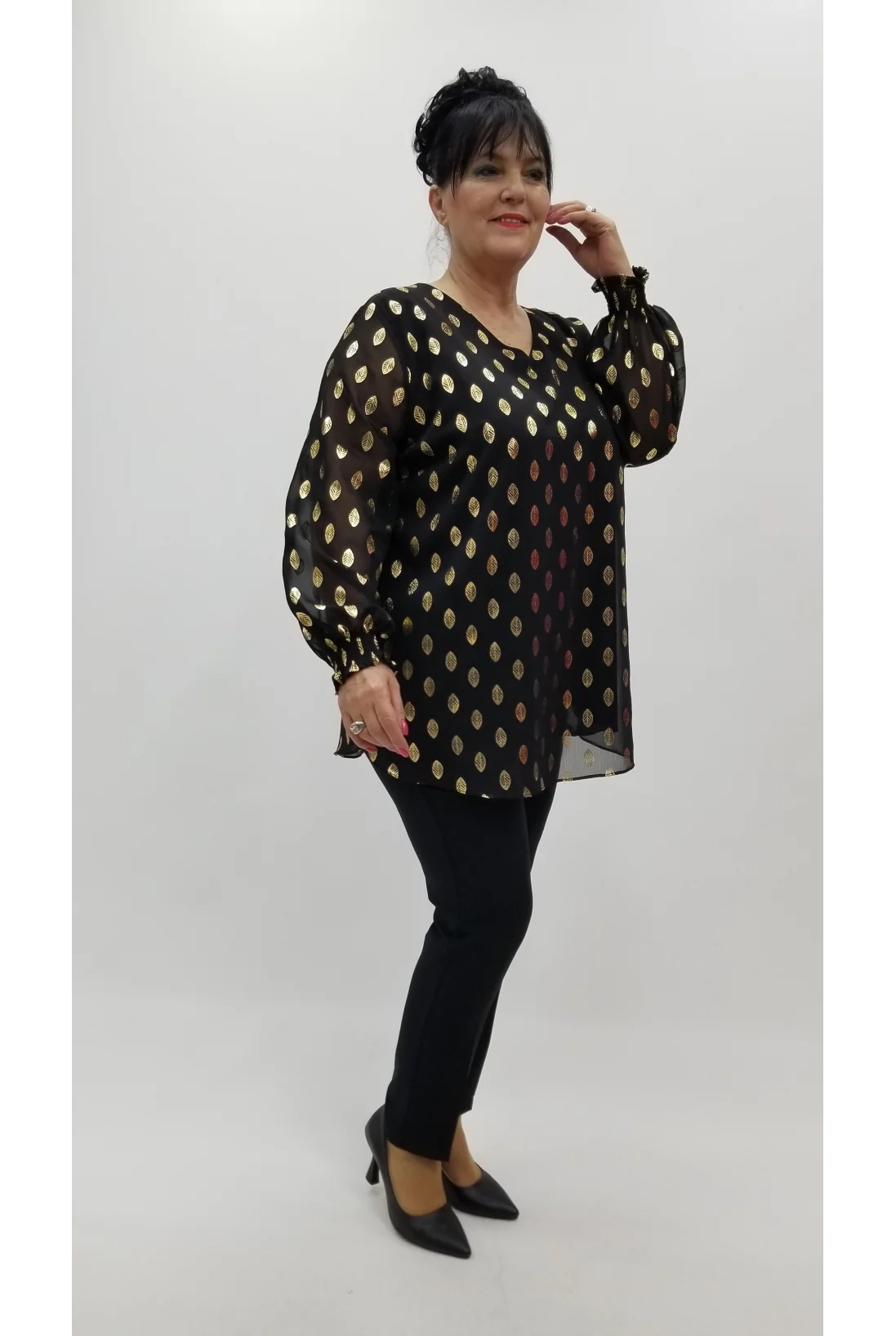 Miraggio Büyük Beden Abiye Bluz 4369 SİY-GOLD