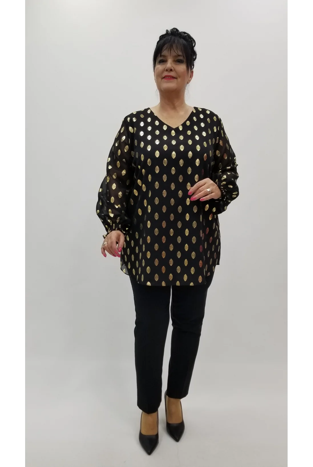 Miraggio Büyük Beden Abiye Bluz 4369 SİY-GOLD