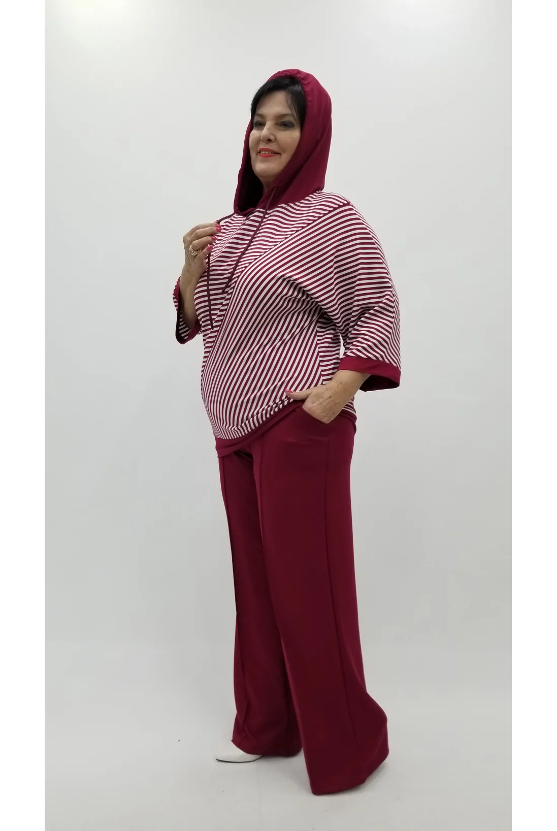 Miraggio Büyük Beden Takım 4335 BORDO/BEYAZ