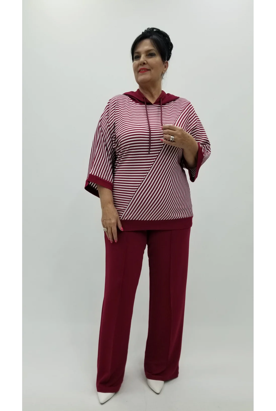 Miraggio Büyük Beden Takım 4335 BORDO/BEYAZ