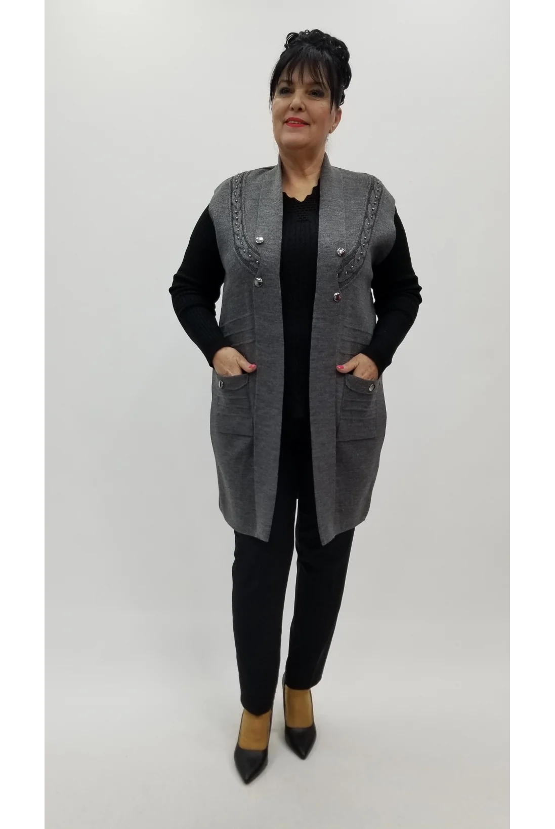 Miraggio Büyük Beden Yelek 4374 FÜME