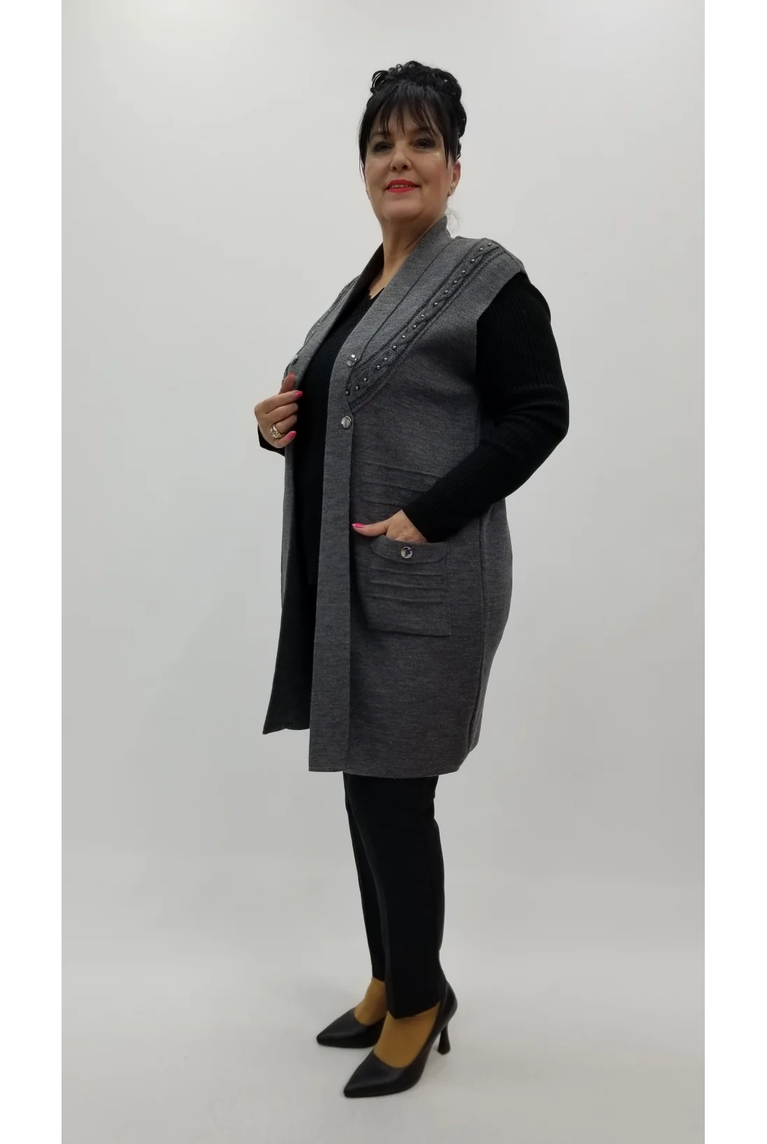 Miraggio Büyük Beden Yelek 4374 FÜME