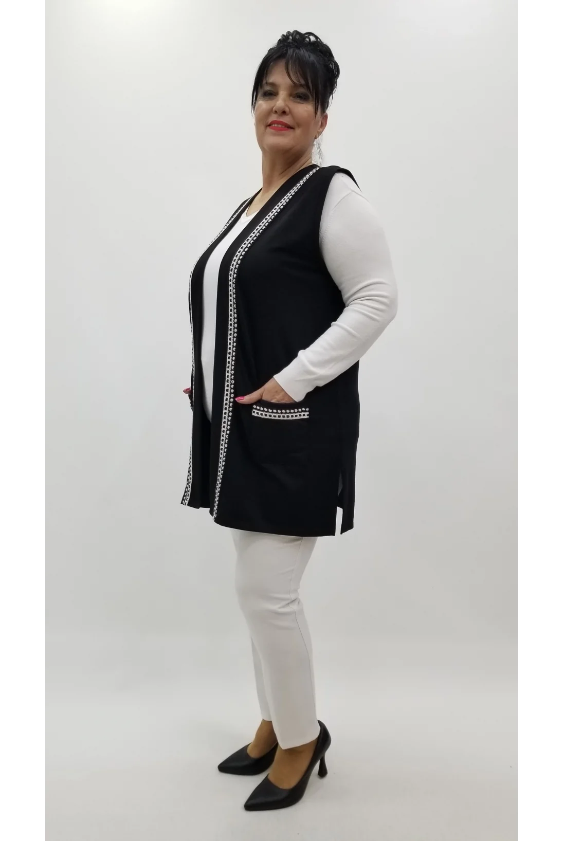 Miraggio Büyük Beden Yelek 4271 SİYAH/BEYAZ