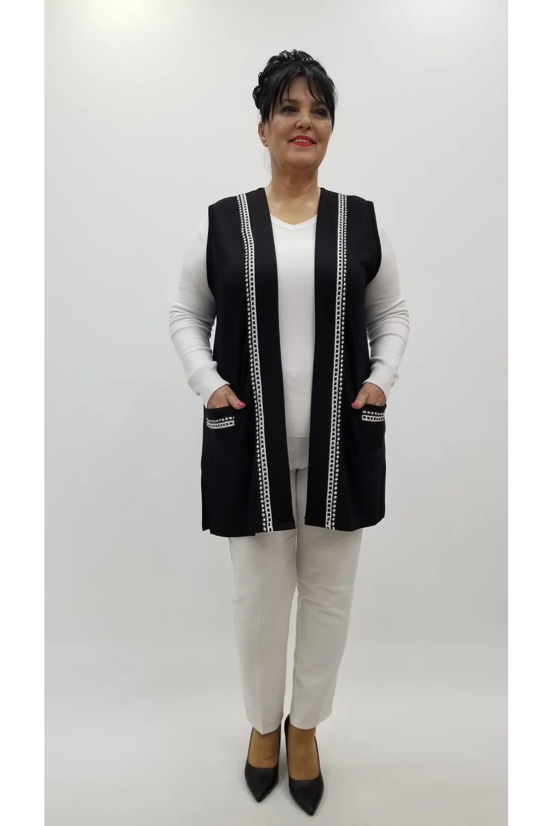 Miraggio Büyük Beden Yelek 4271 SİYAH/BEYAZ