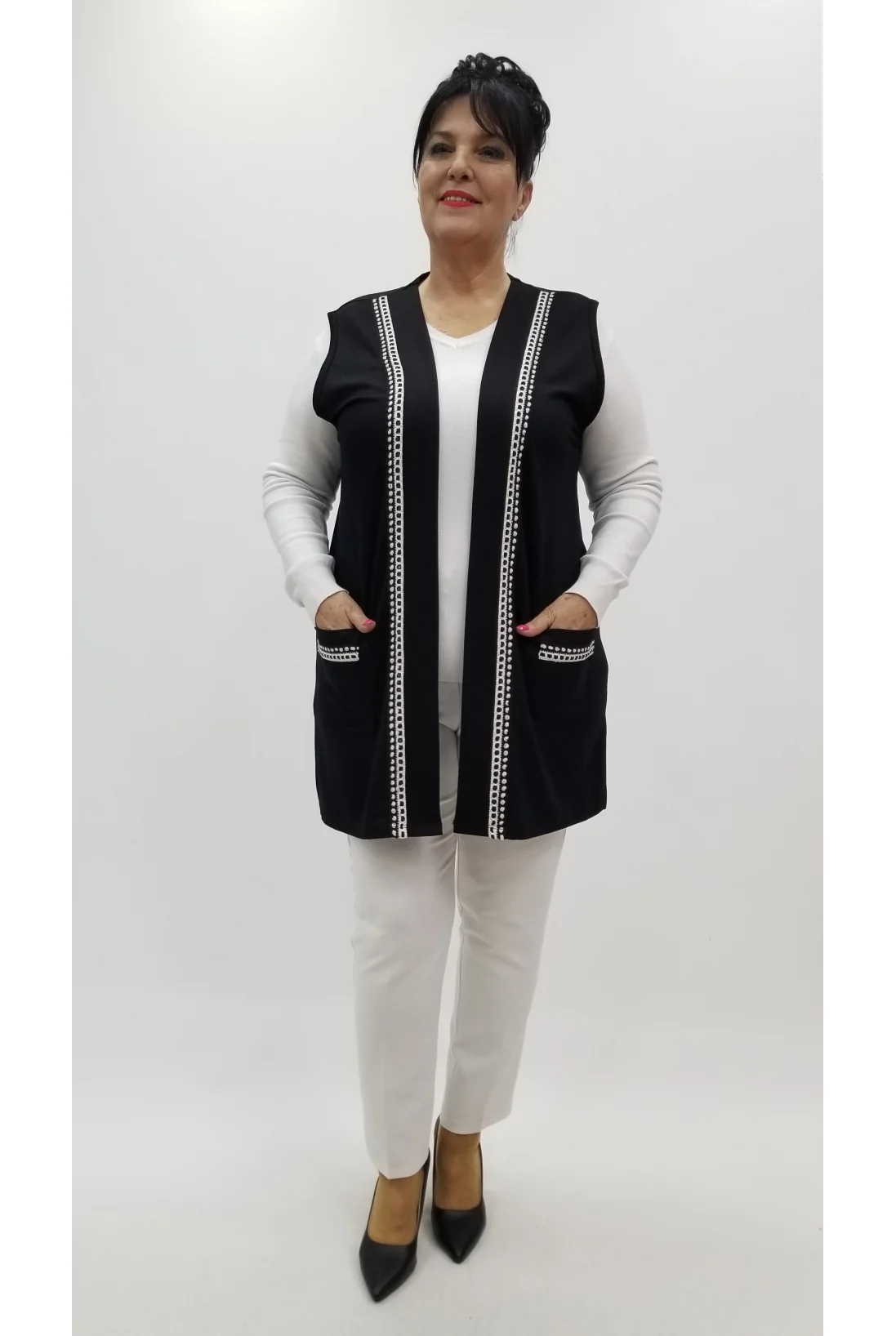 Miraggio Büyük Beden Yelek 4271 SİYAH/BEYAZ