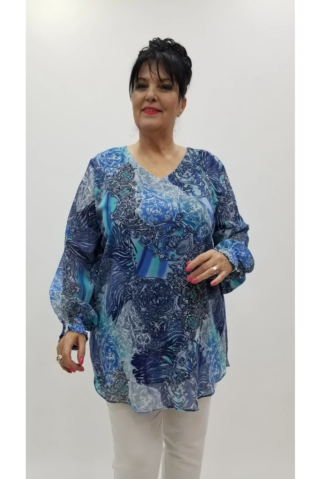 Miraggio Büyük Beden Abiye Bluz 4369 MAVİ