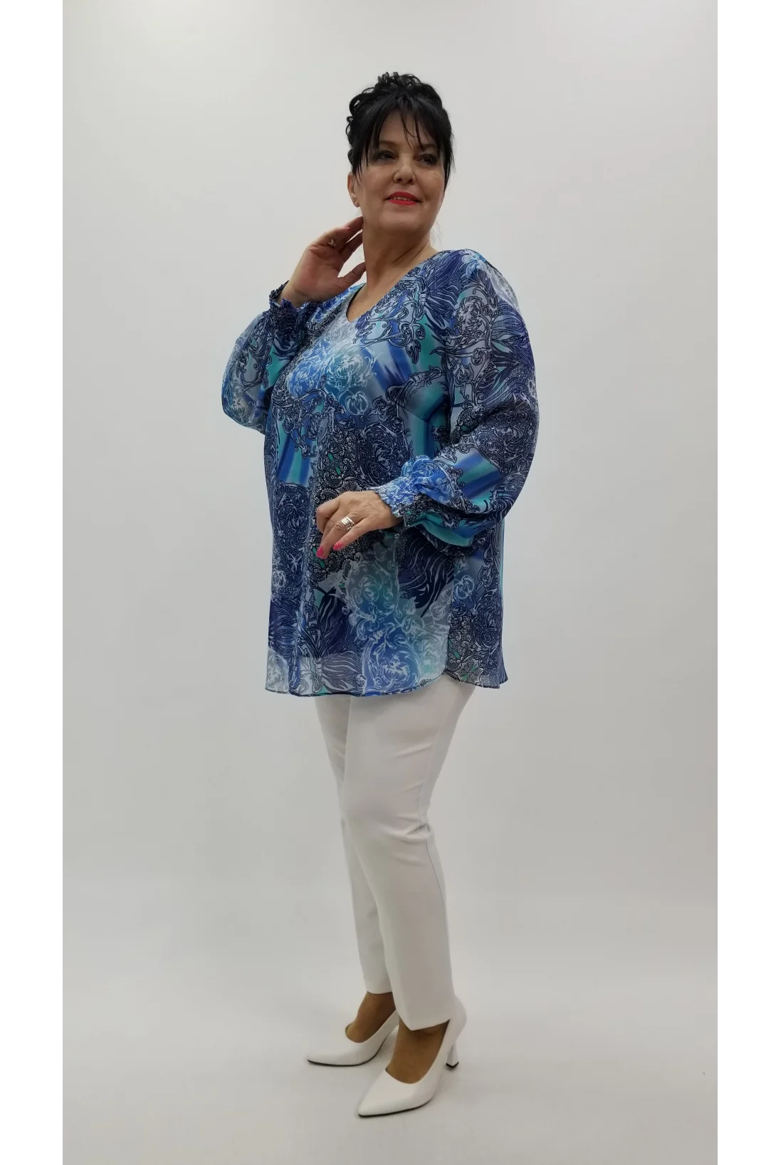 Miraggio Büyük Beden Abiye Bluz 4369 MAVİ