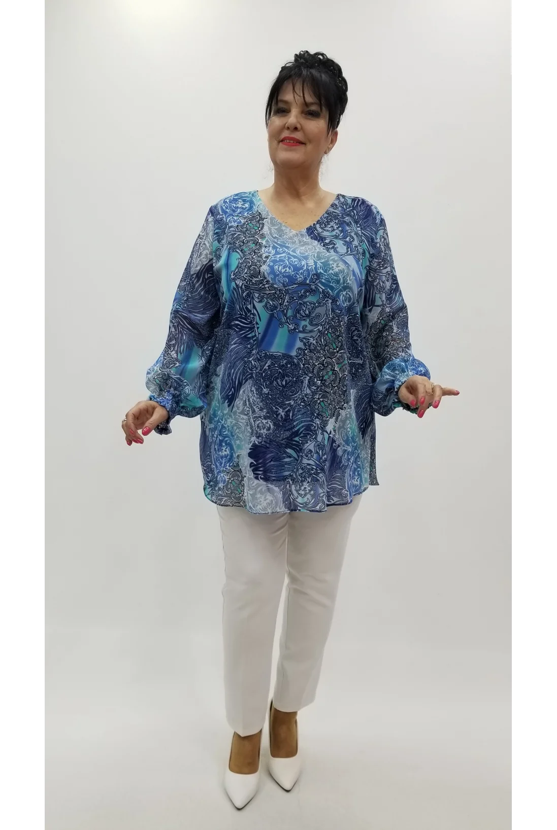 Miraggio Büyük Beden Abiye Bluz 4369 MAVİ