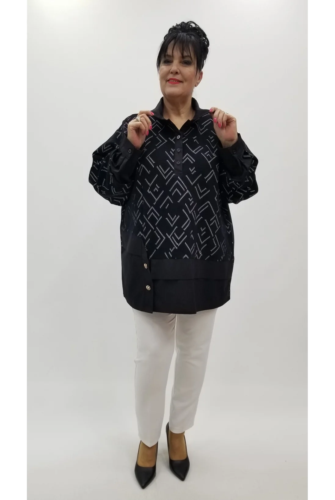 Miraggio Büyük Beden Bluz 4380 SİYAH/BEYAZ