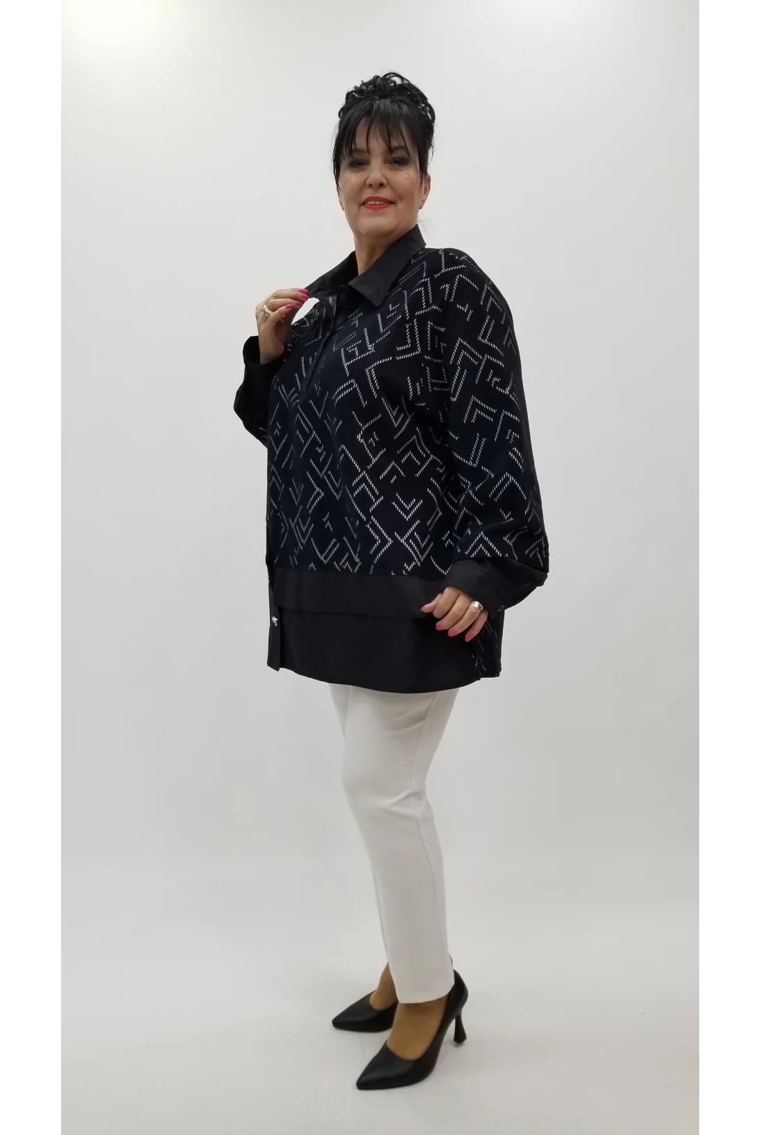 Miraggio Büyük Beden Bluz 4380 SİYAH/BEYAZ