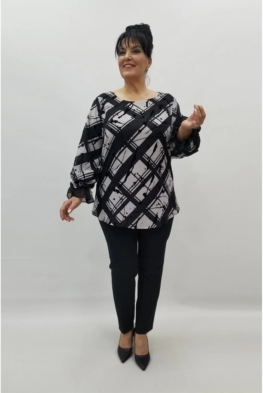 Miraggio Büyük Beden Abiye Bluz 98442 SİYAH/BEYAZ