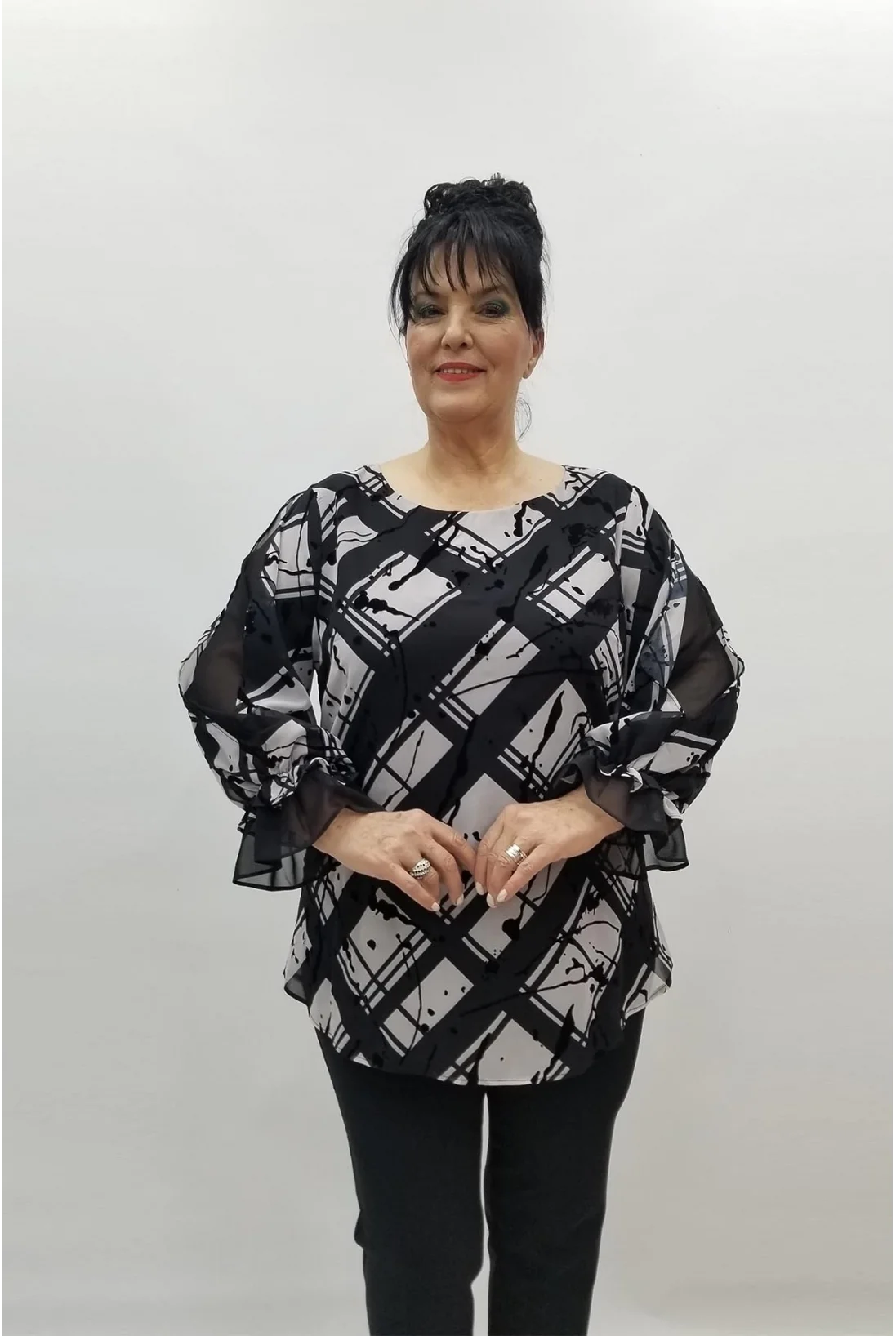 Miraggio Büyük Beden Abiye Bluz 98442 SİYAH/BEYAZ