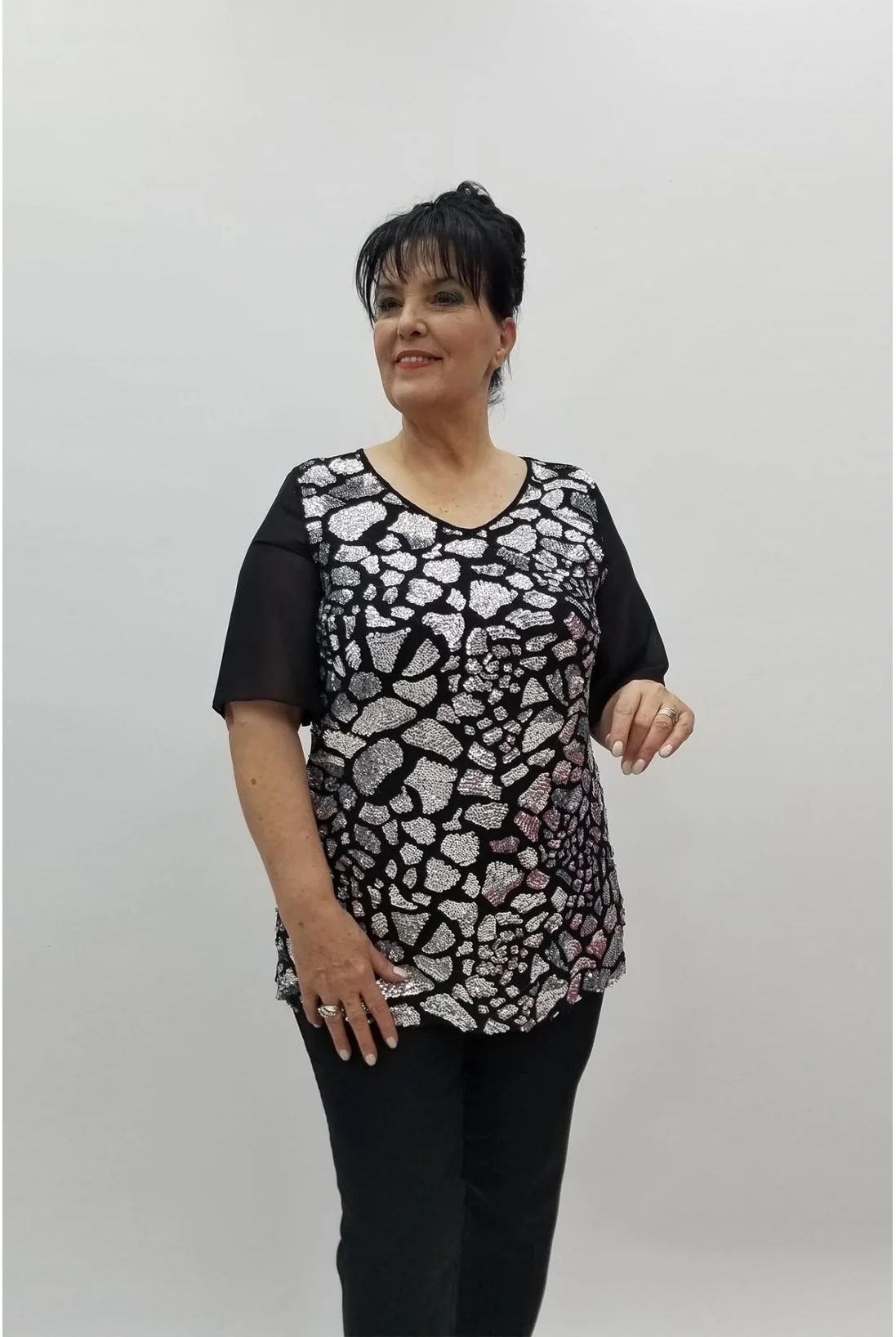 Miraggio Büyük Beden Abiye Bluz 98446 SİY-GÜMÜŞ