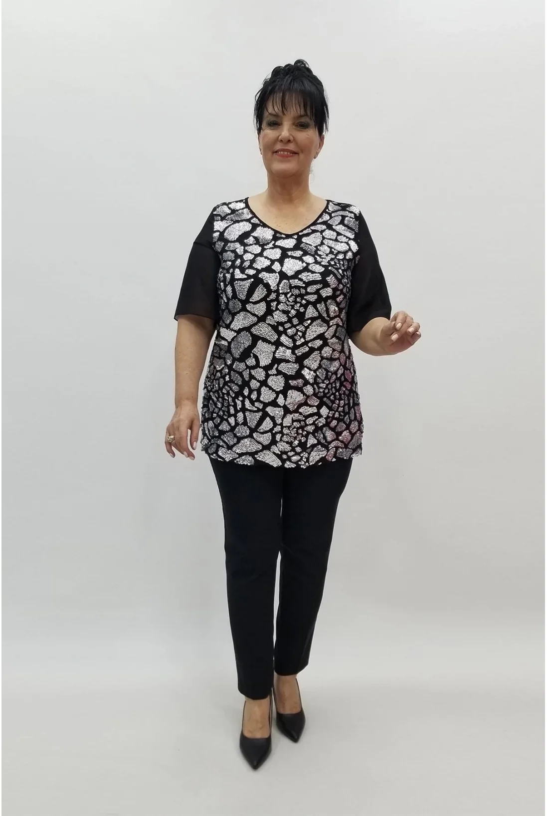 Miraggio Büyük Beden Abiye Bluz 98446 SİY-GÜMÜŞ