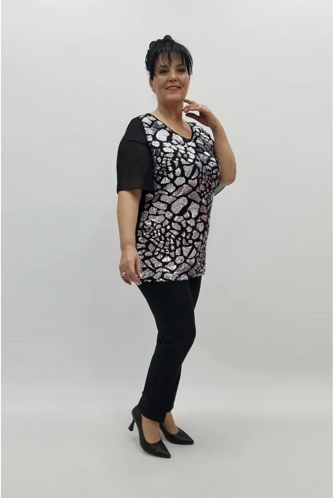 Miraggio Büyük Beden Abiye Bluz 98446 SİY-GÜMÜŞ